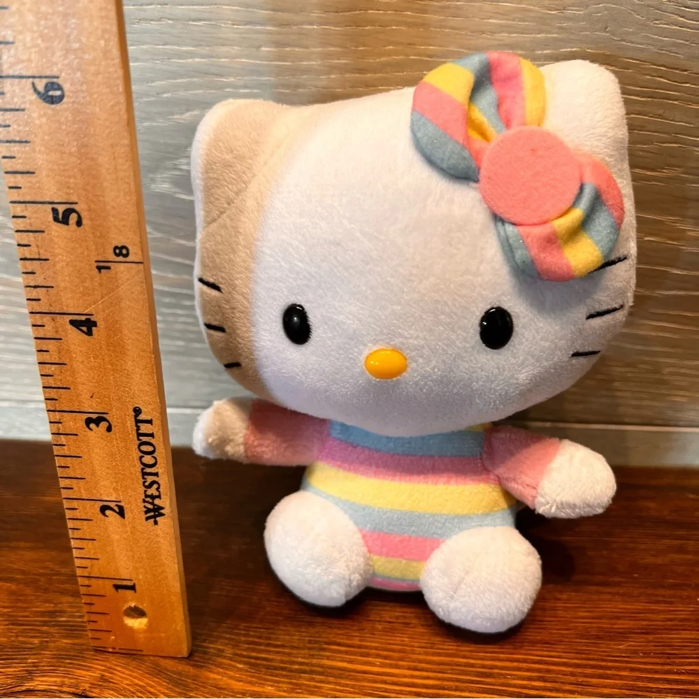 Hello Kitty Plush 6” Pastel Stripes Bow Pink TY Sanrio Cat Soft Toy Play Stuffie